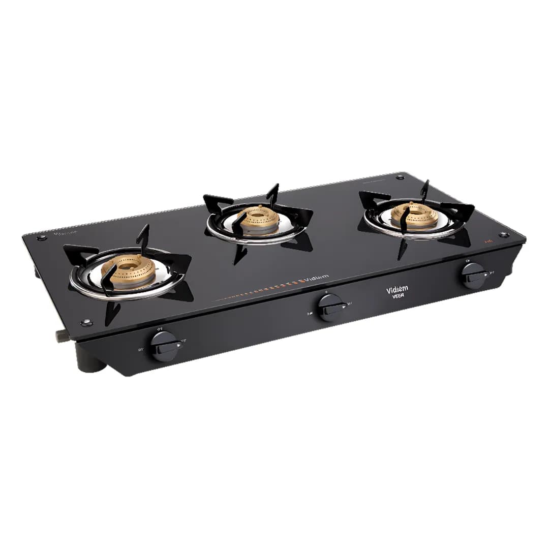 Vidiem Veer Glass Top 3B Black - Gas Stove