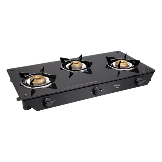 Vidiem Veer Glass Top 3B Black - Gas Stove