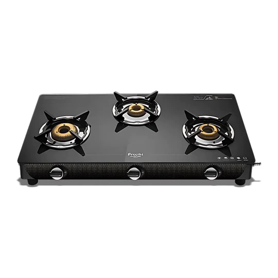 Preethi Valentino Carbon Glass Top 3B Black - Gas Stove