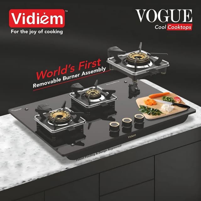 Vidiem Vogue Glass Top 3B Black - Gas Stove