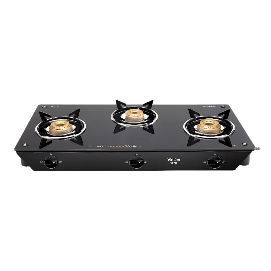 Vidiem Veer Glass Top 3B Black - Gas Stove