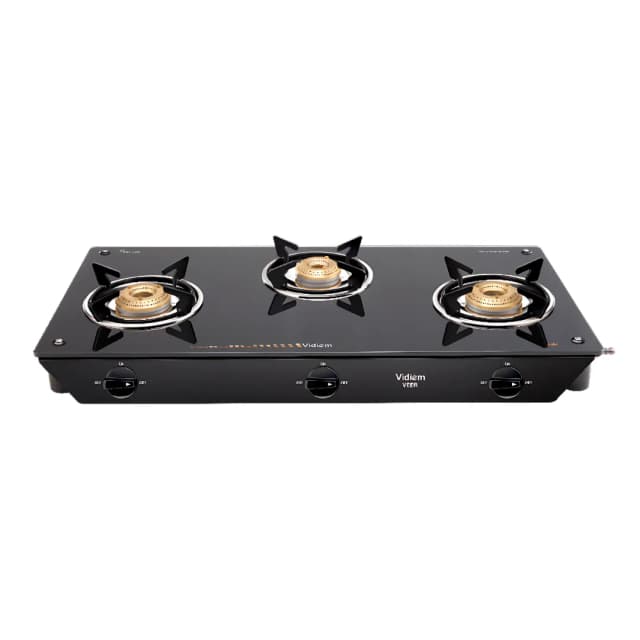 Vidiem Veer Glass Top 3B Black - Gas Stove