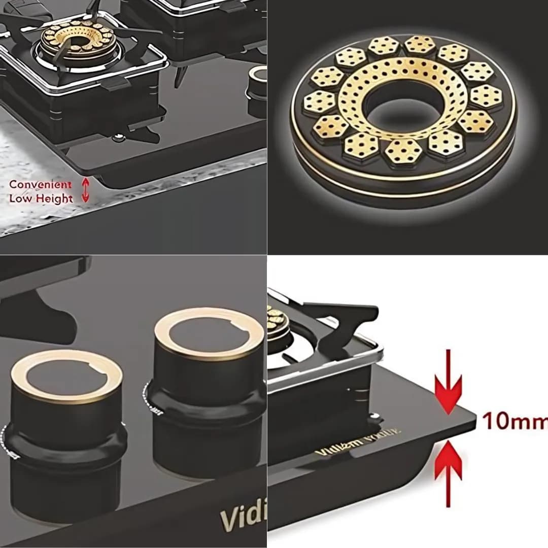 Vidiem Vogue Glass Top 3B Black - Gas Stove