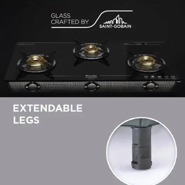 Preethi Valentino Carbon Glass Top 3B Black - Gas Stove