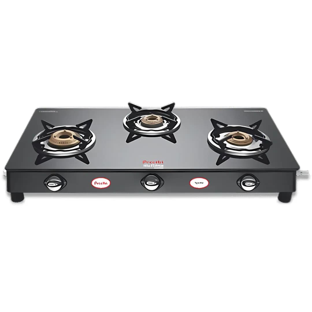 Preethi Blu Flame Sparkle ‎Glass Top 3B Black - Gas Stove