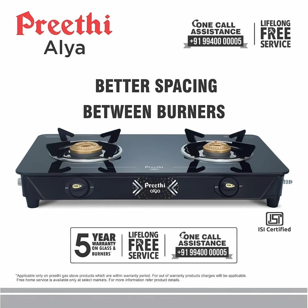 Preethi Alya Glass Top 2B - Gas Stove