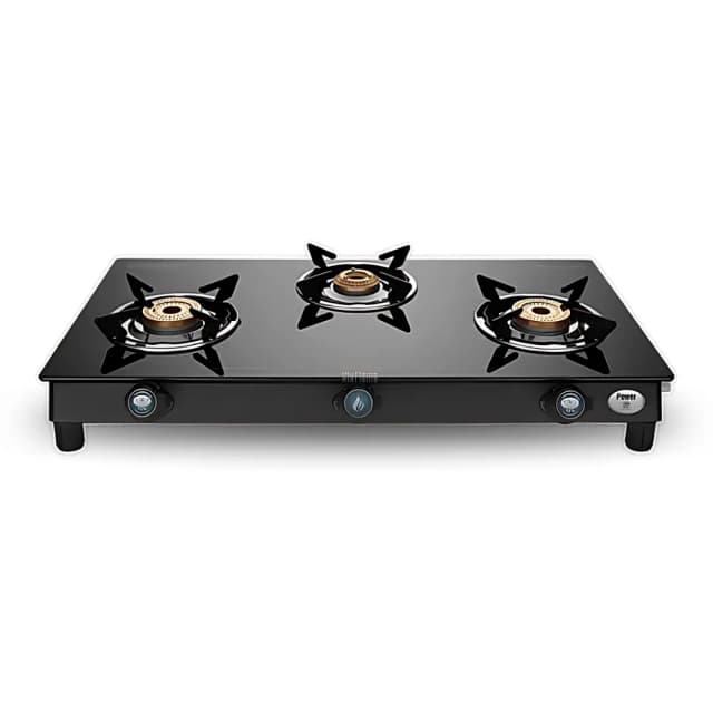 Preethi Sparkle Power Duo Glass Top 3B Black -Gas Stove