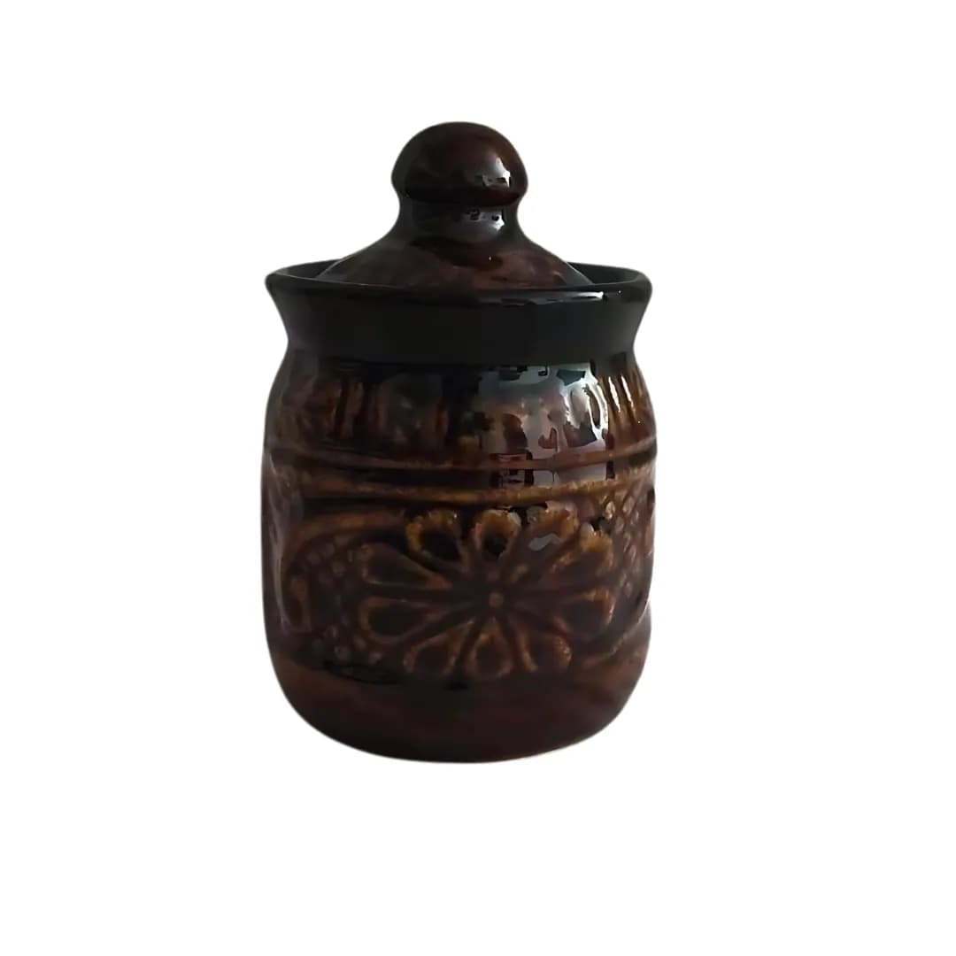 Ceramic Salt Flower Designing Brown Jar