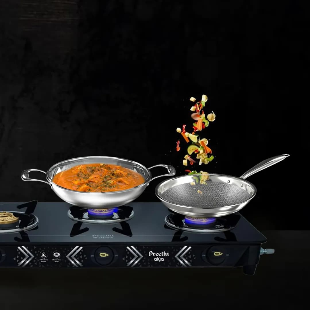 ‎Preethi Diva Triply Stainless Steel Combo Collection Set With API Technology ( 26 Cm Kadai, 26 Cm Fry Pan )