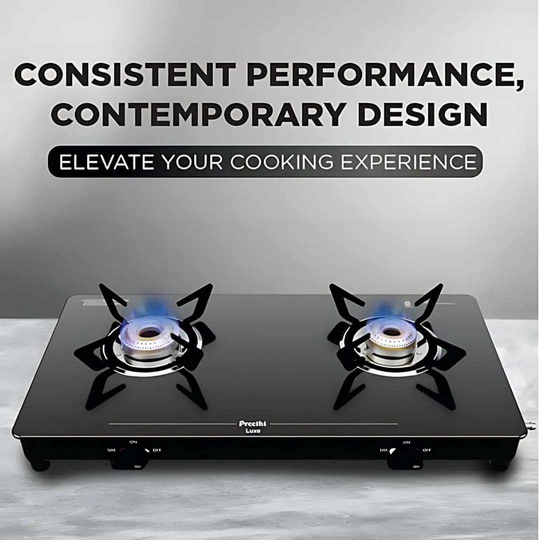 Preethi Luxe Pro Glass Top 2B Black Gas Stove