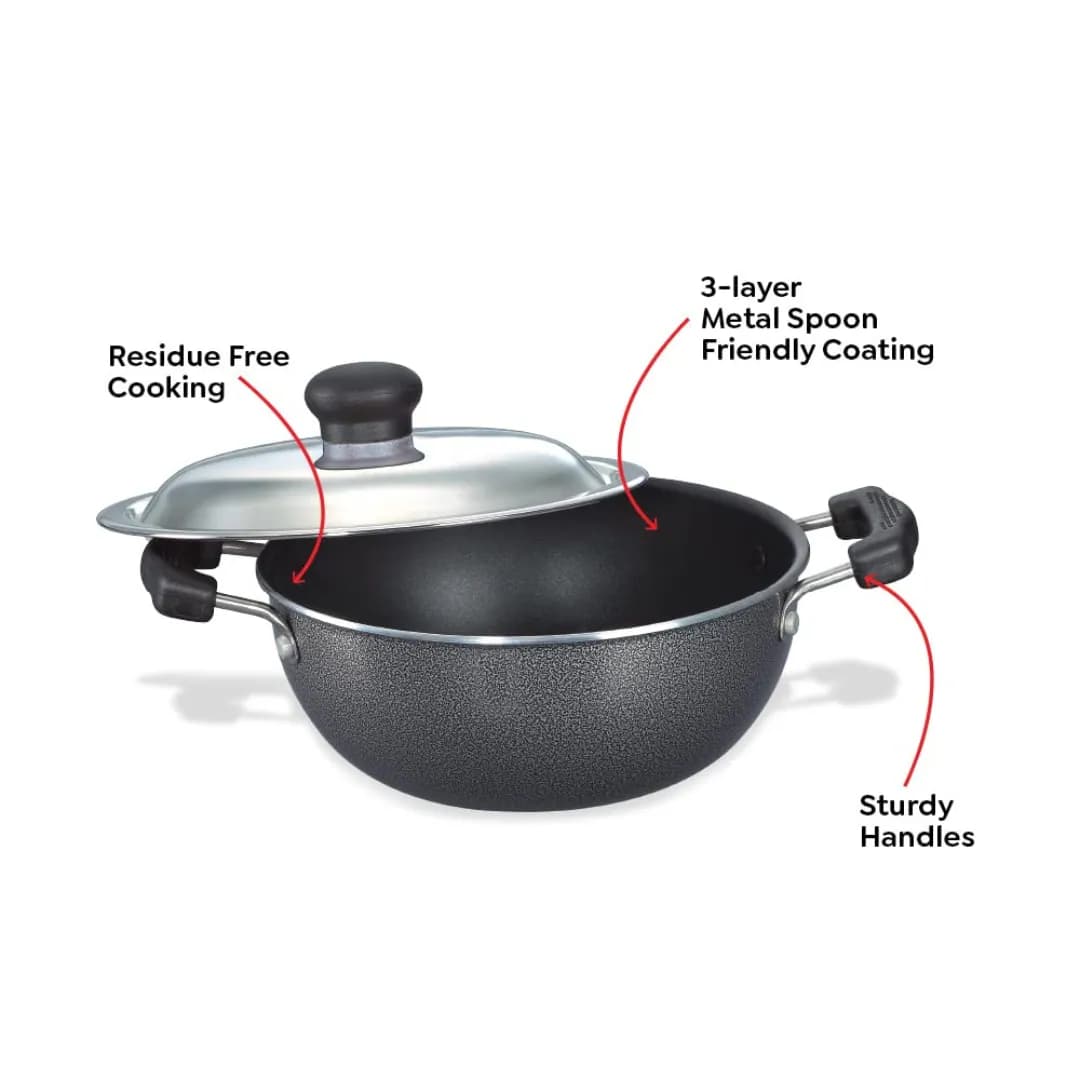 Prestige Omega Select Plus Non-Stick Aluminium Kadai 27 CM With SS Lid (Black)