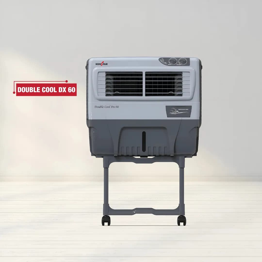 Kenstar Air Cooler Double Cool Dx 60 GY Paddy Straw Light Grey & Dark Grey 60 Ltr (KCLDCLGY060BMW-ELM)