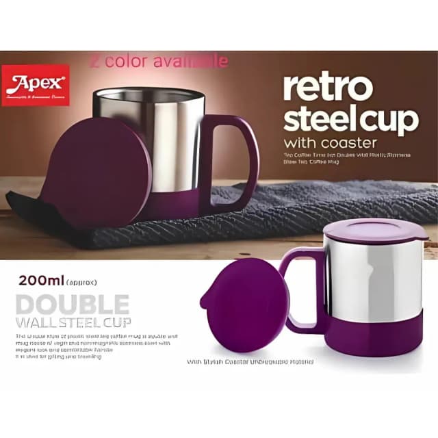 Apex Pro Double Wall Steel Cup 200 ML Purple