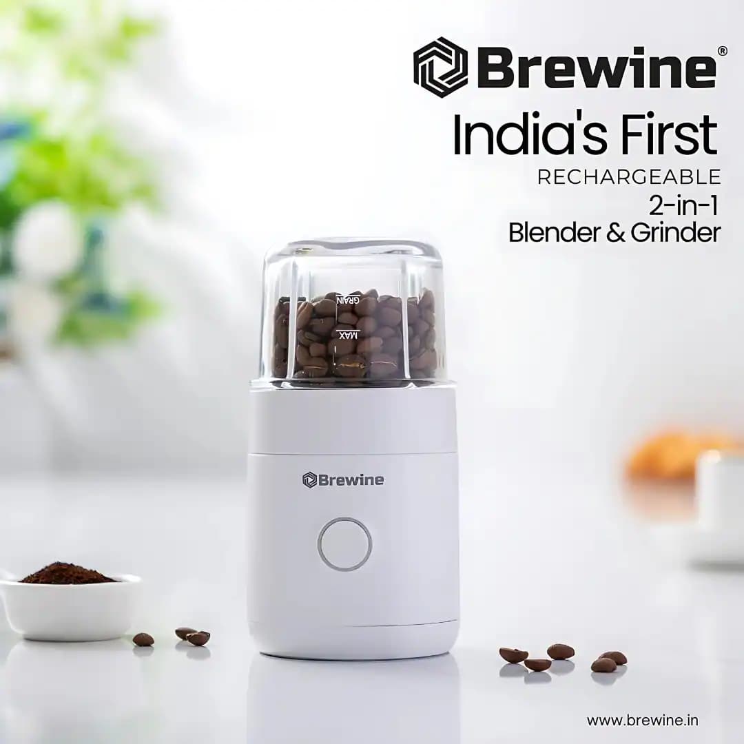 Brewine USB Rechargeable 2-in-1 Portable Blender & Grinder White