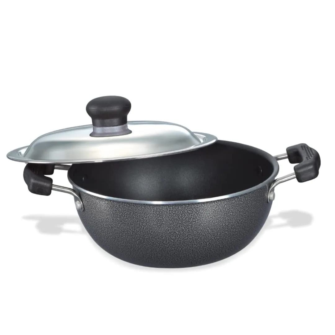 Prestige Omega Select Plus Non-Stick Aluminium Kadai 25 CM With SS Lid (Black)