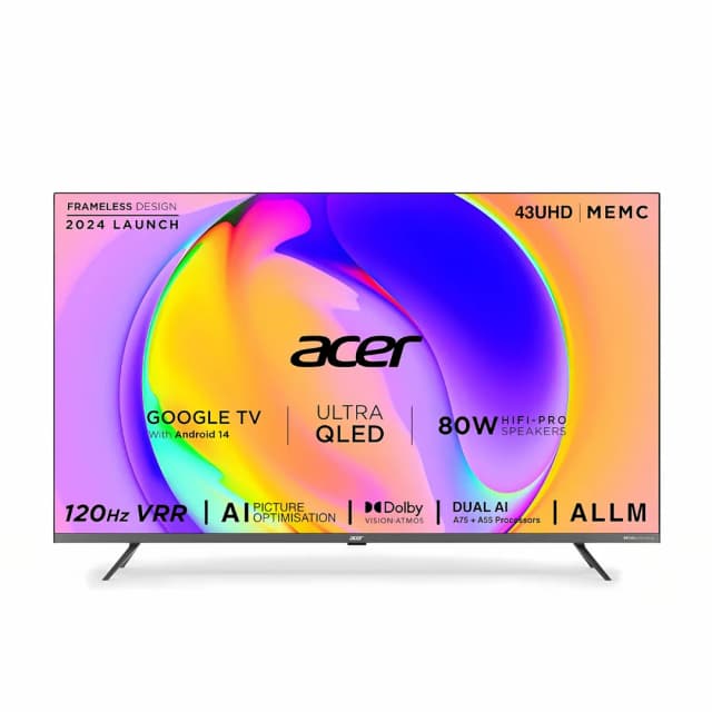 Acer Super Series 4K Ultra HD Smart QLED Google TV (AR43QDXGU2875AT) 43 Inch Black