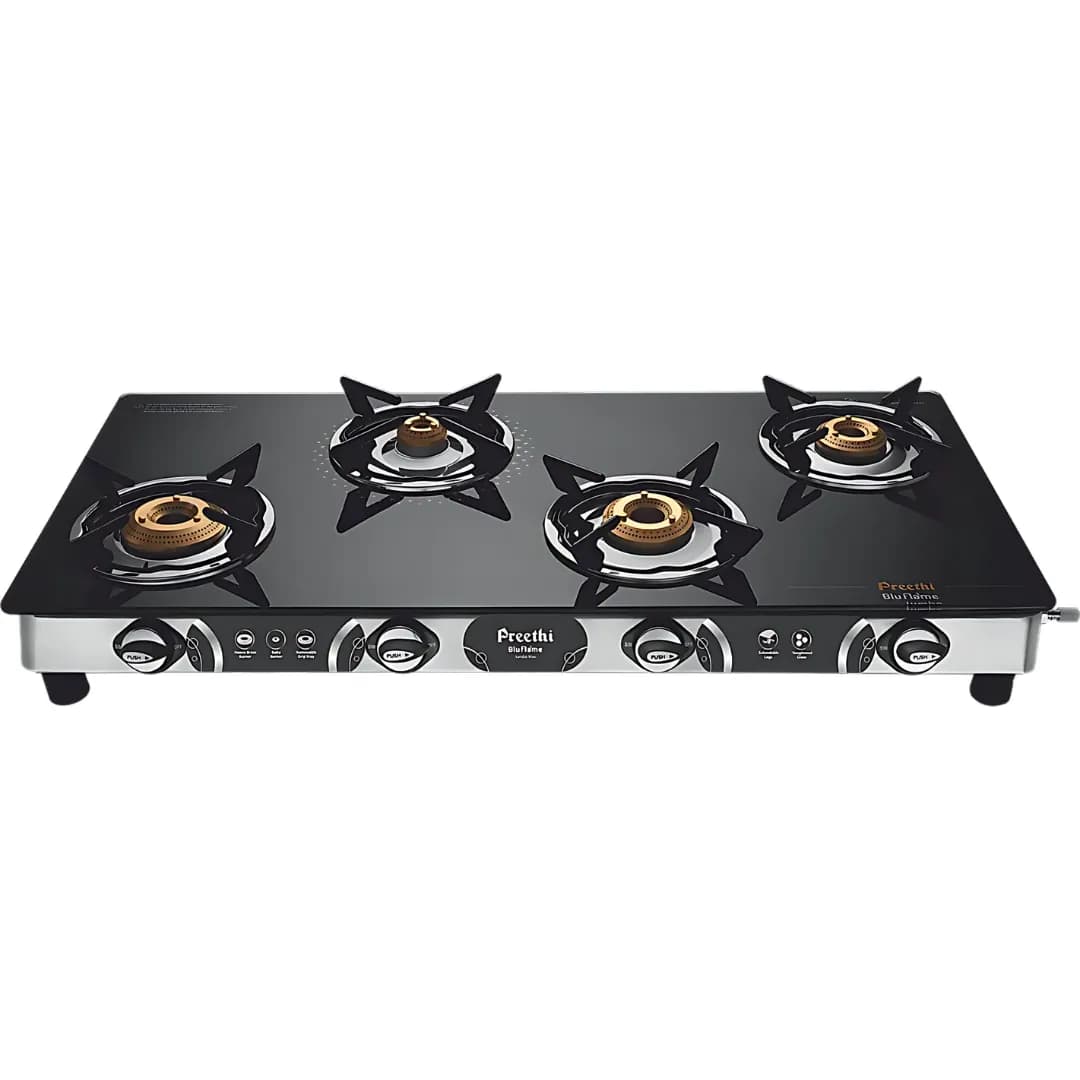 Preethi Blu Flame Jumbo Max Glass Top 4B Black Gas Stove