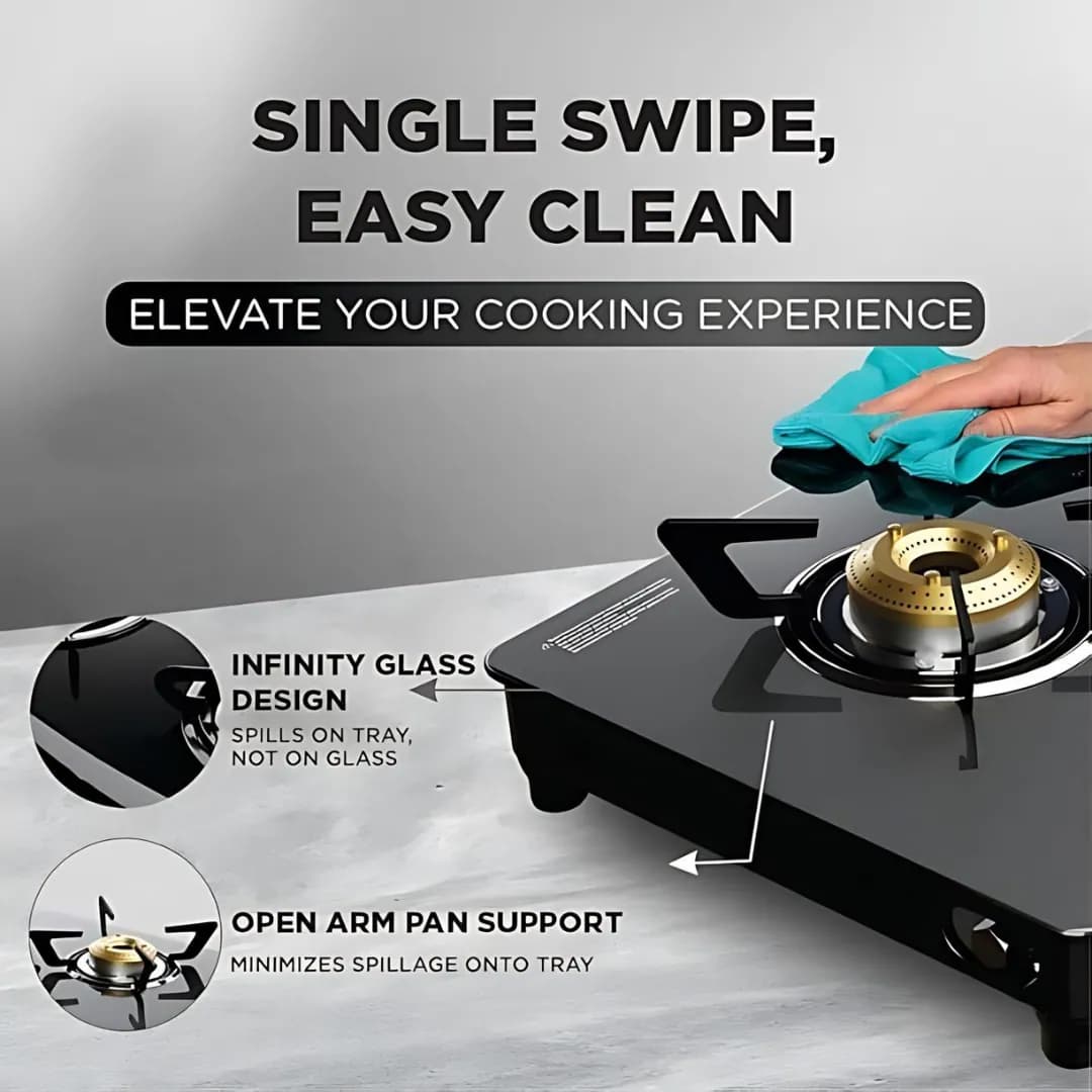 Preethi Luxe Pro Glass Top 2B Black Gas Stove