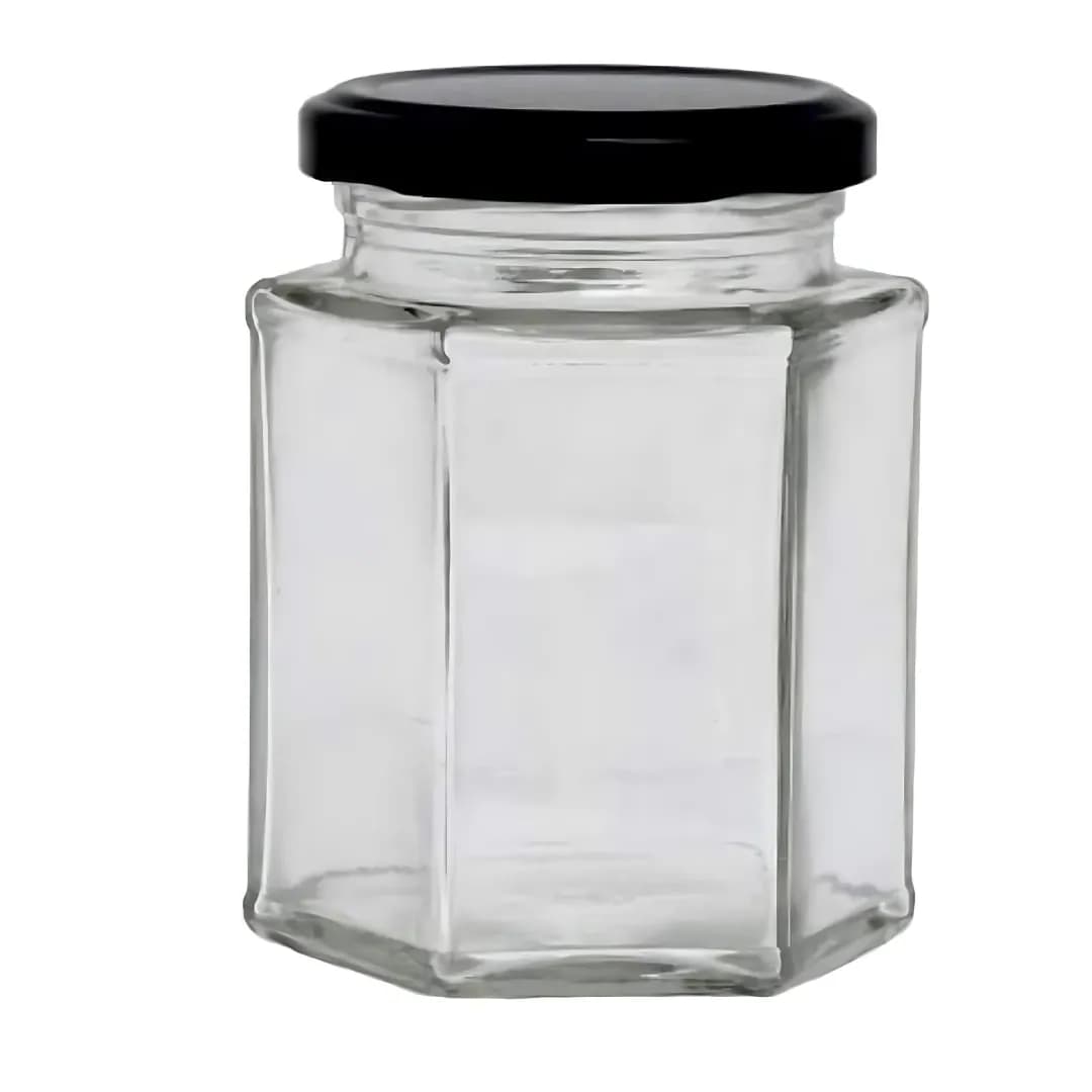 Transparent Glass Container Jar With Airtight Black Cap 250ml