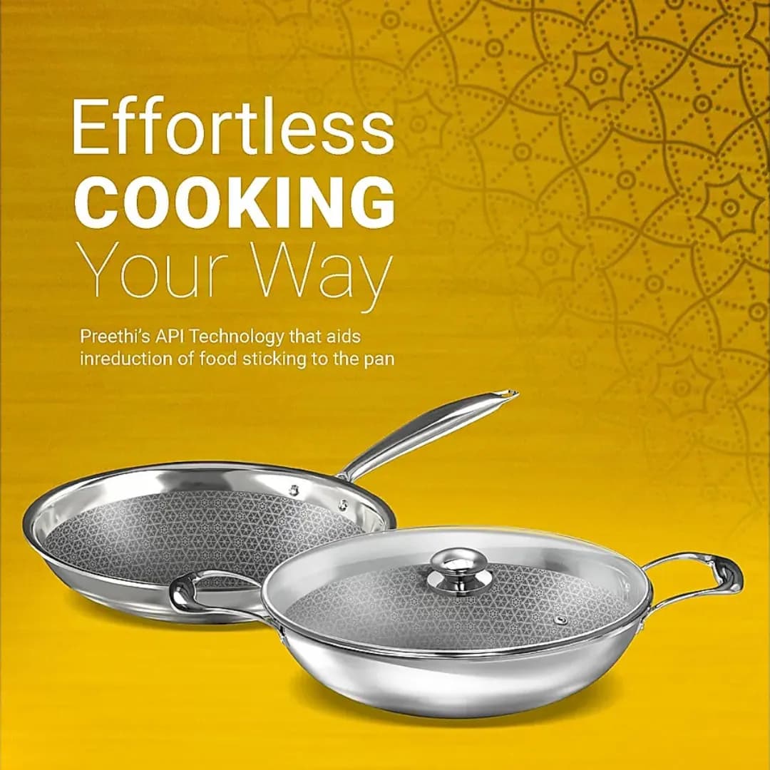 ‎Preethi Diva Triply Stainless Steel Combo Collection Set With API Technology ( 26 Cm Kadai, 26 Cm Fry Pan )