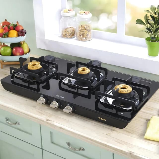 Vidiem Vogue Trend Glass Top 3B Black - Gas Stove