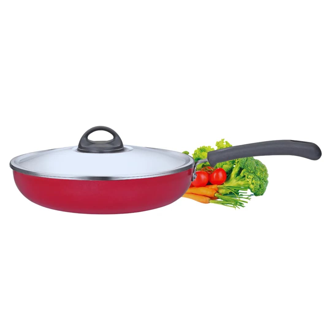 PREMIER Non Stick Classic Fry Pan With Stainless Steel Lid 26 CM Red