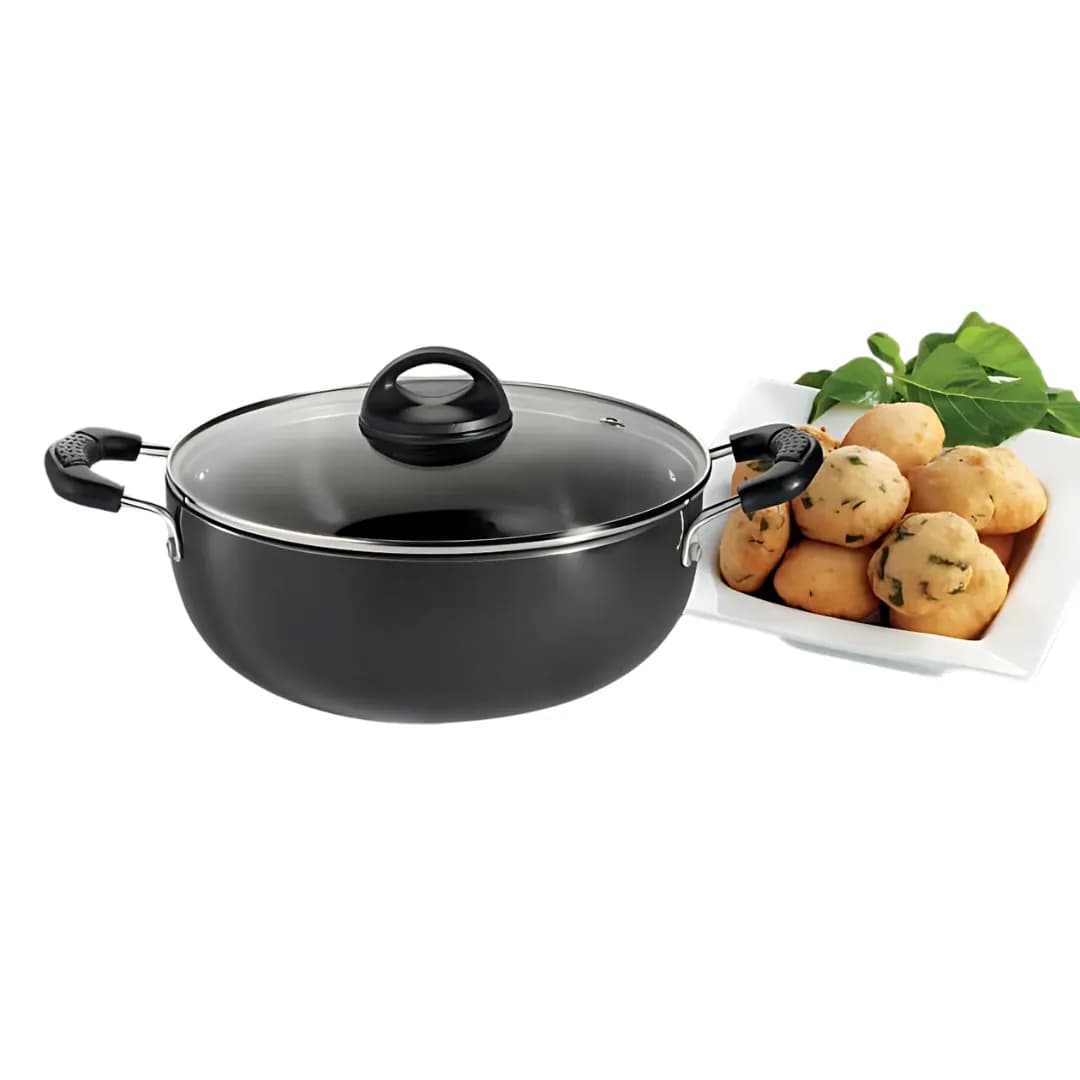 Premier Hard Anodized Trendy Black Deep Kadai With Glass Lid 22 CM