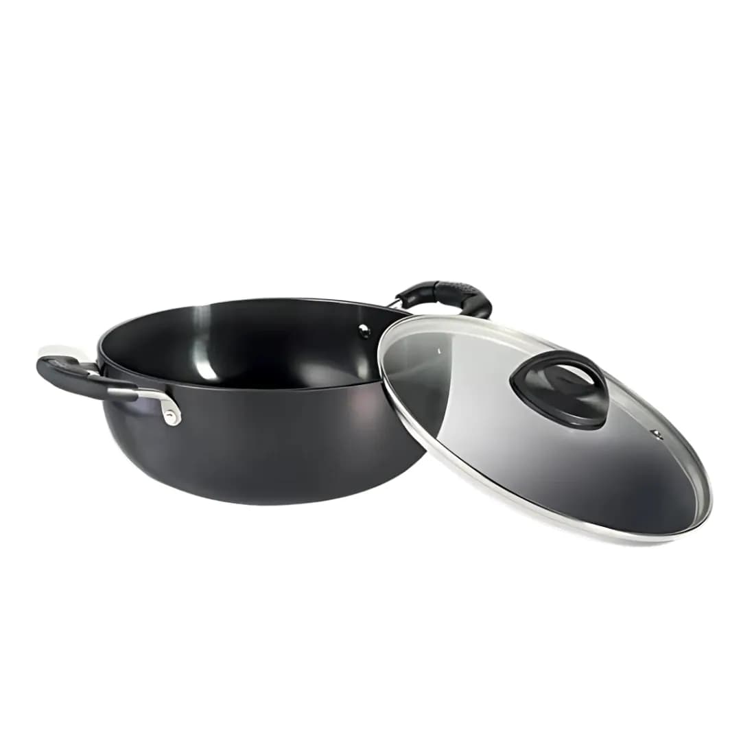 Premier Hard Anodized Trendy Black Deep Kadai With Glass Lid 22 CM