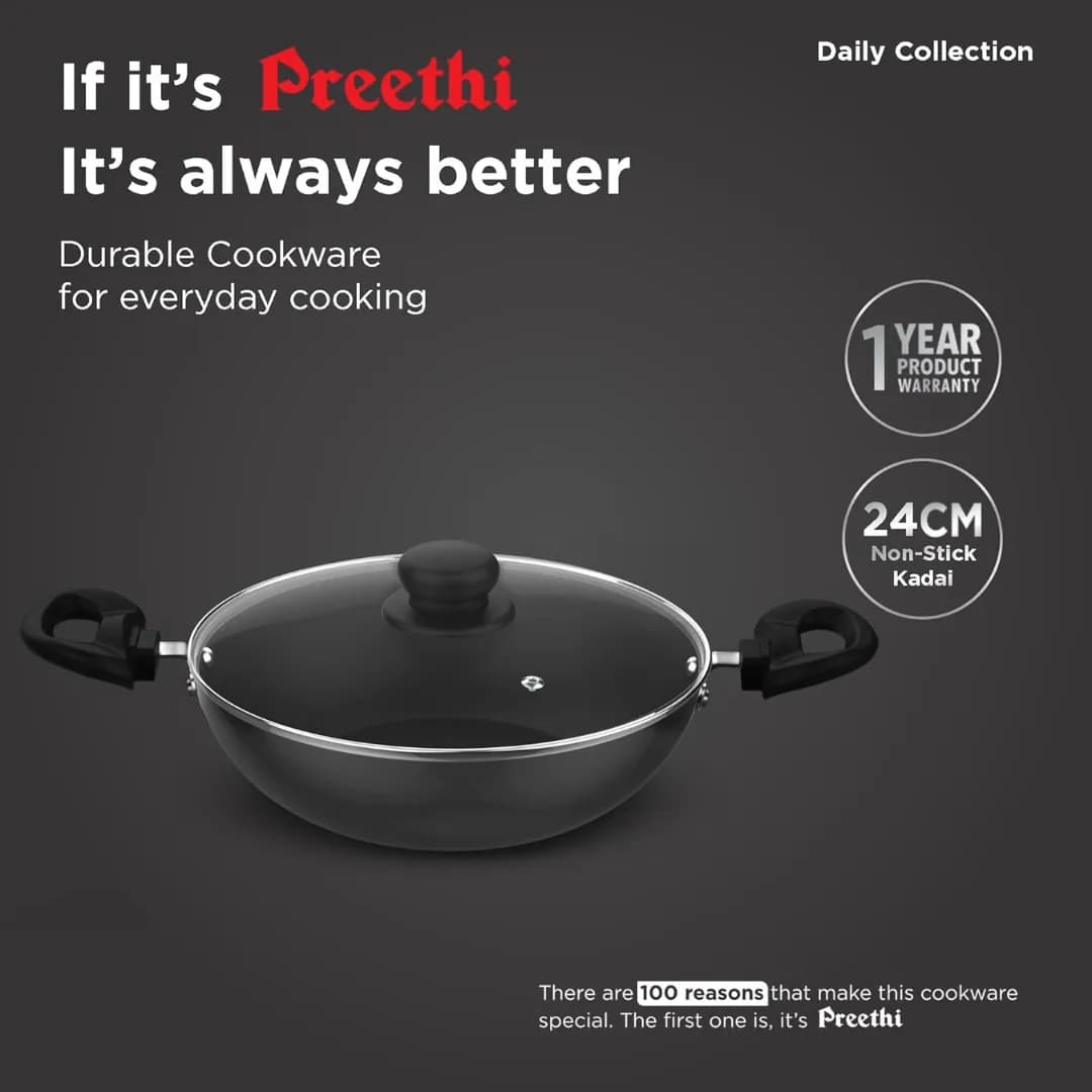 Preethi Daily Non Stick Kadai 24 CM Grey