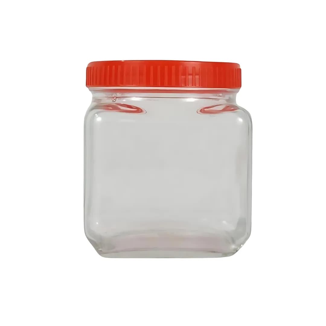 Glass Storage Container With Plastic Red Lid 600ml